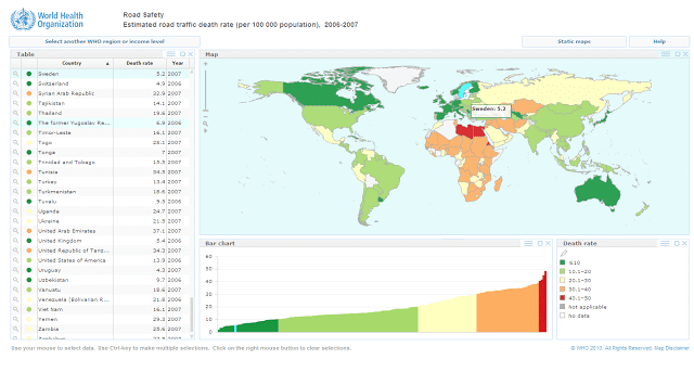World Health Organization, Estimated road traffic death rate (per 100 000 population), 2010
