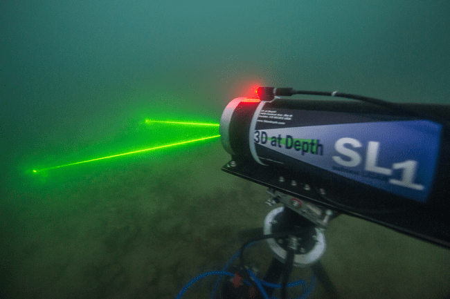 A subsea laser scanner from 3D at Depth enables the team to capture details and texture of the USS Arizona.