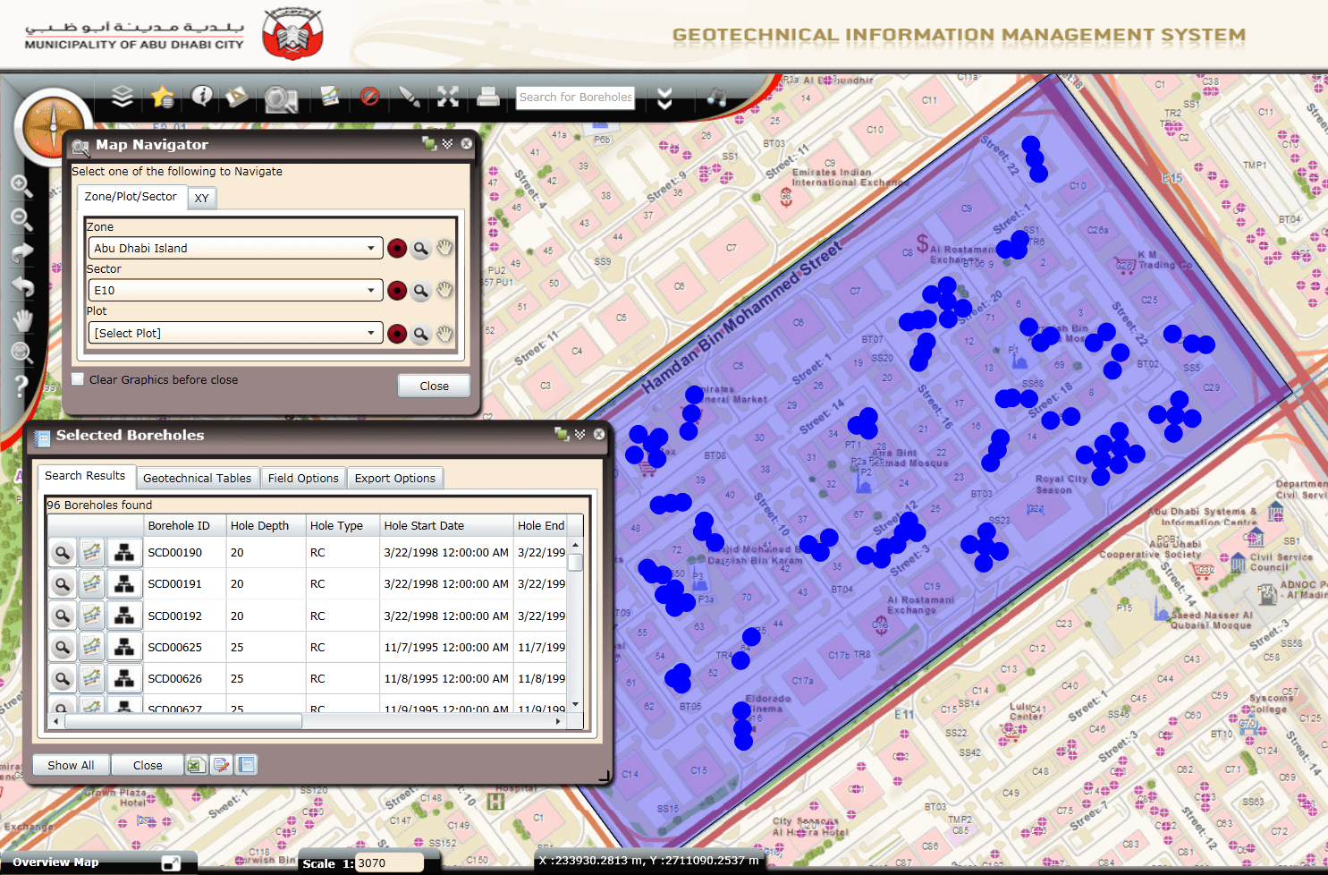 Users can query boreholes based on zones and spatial locations.
