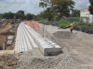 Recycled crushed concrete aggregate was used as a lightweight backfill that also met sustainability goals. 