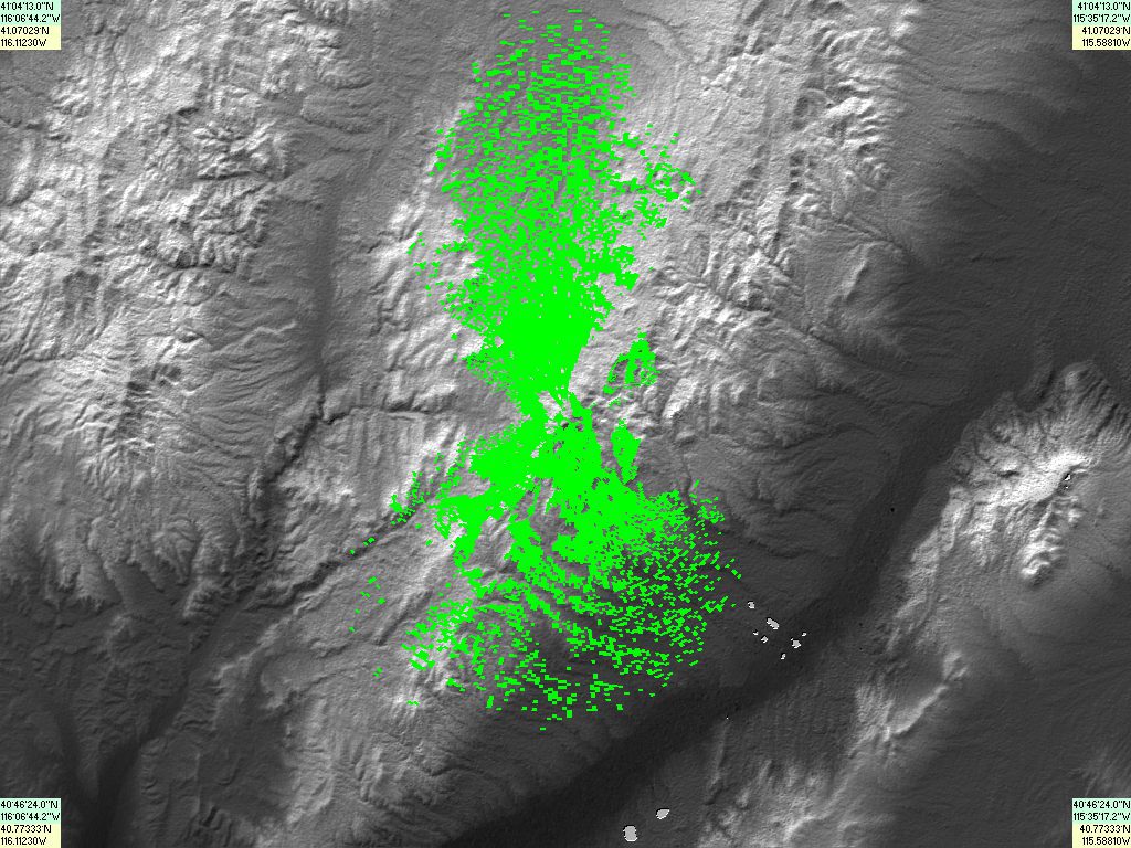 Model propagations are developed to estimate coverage areas of fixed wireless signals, based on tower height, equipment used, and surrounding topography; area displayed is around Elko, NV.