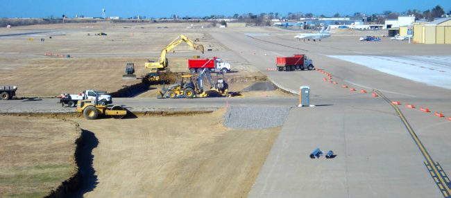 Figure 6. Increasingly, laser scanning and point clouds are being used to assess quality and safety during construction. For example, during the reconstruction of airport runways, scans of the environs around runways under construction are being used to document compliance with specific rules about construction equipment and material near an active runway.  Image courtesy of Morrison-Shipley.