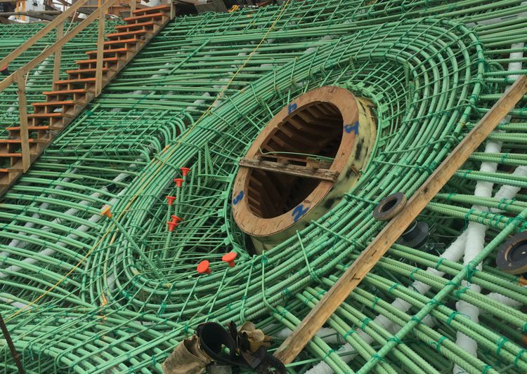This porthole was one of two elements that were pre-assembled given their size and complexity. All other elements of the formwork were sent as kits of components.  CREDIT: Baker Construction 