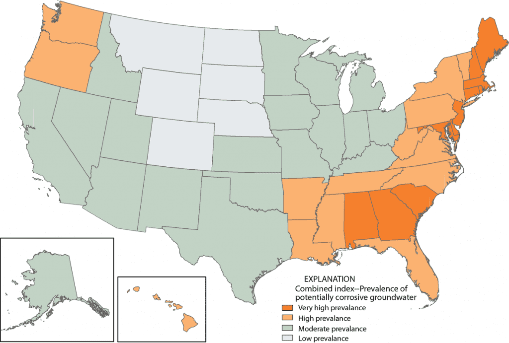 Groundwater in 25 states has a high prevalence of being potentially corrosive.